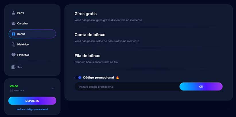 Perfil do jogador de casino com bónus. 