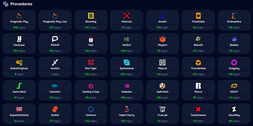 Provedores de casino online. 